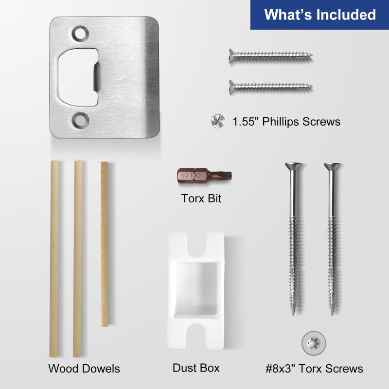 MOSECYOU Extended Strike Plate 2"" x 2-1/4"", Heavy Duty Version with Reinforced Torx/Star Screws & Bit, Extender Lip Door Latch Striker, Exterior/Interior Door Restorer Kit (Satin Nickel, 1 Pack) - Image 4